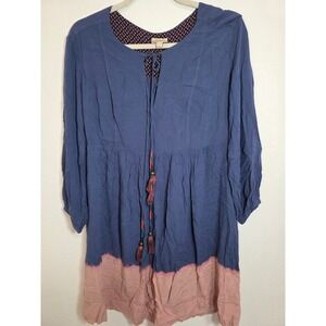 Holding Horses Blue Tie Dye Tassel Dress Women's Size 6 Boho Peasant‎